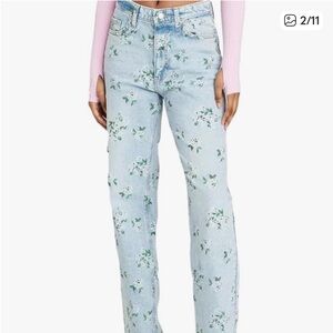 Wild Fable Floral Print High-Rise Jeans - Light Blue with Green Flowers
